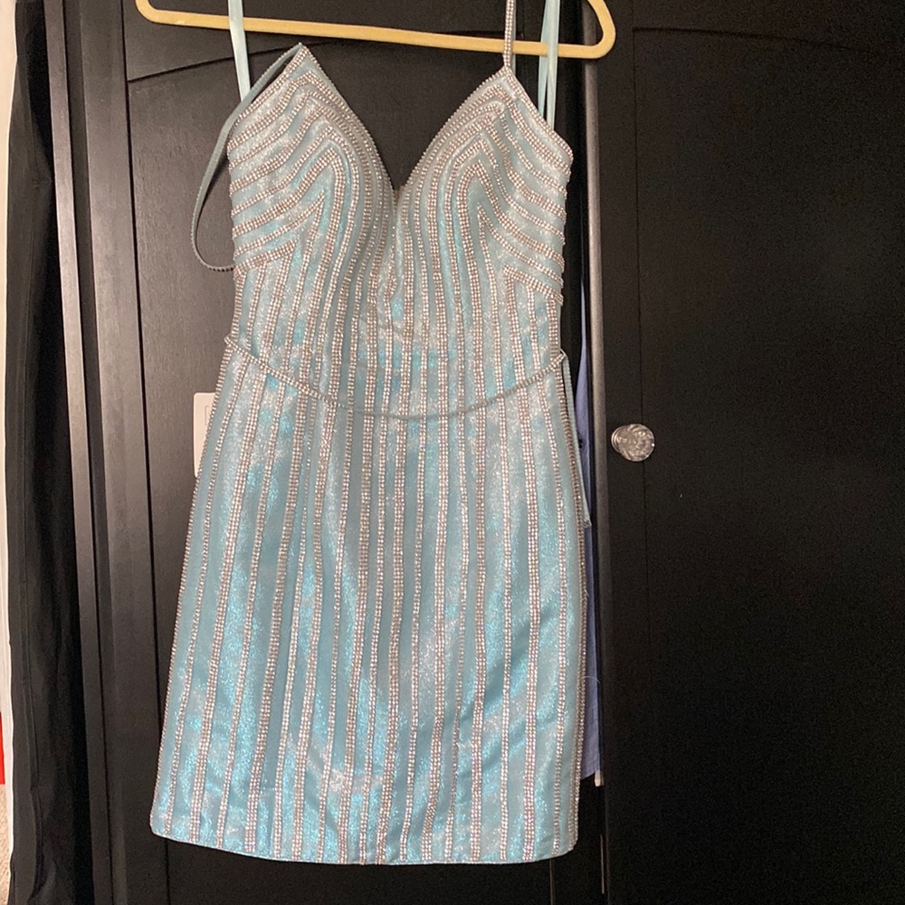 Camille La Vie size 2 light blue rhinestone dress